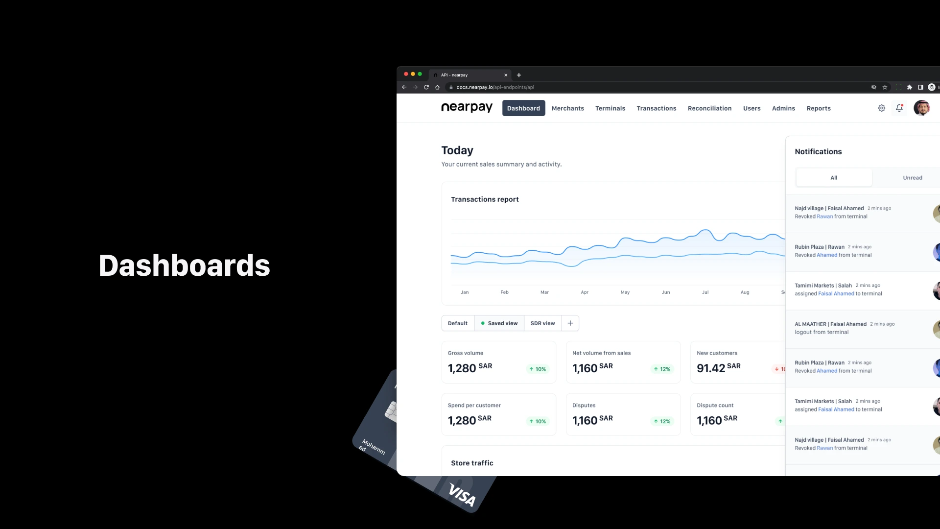 Transaction monitoring and notifications in the merchant dashboard.