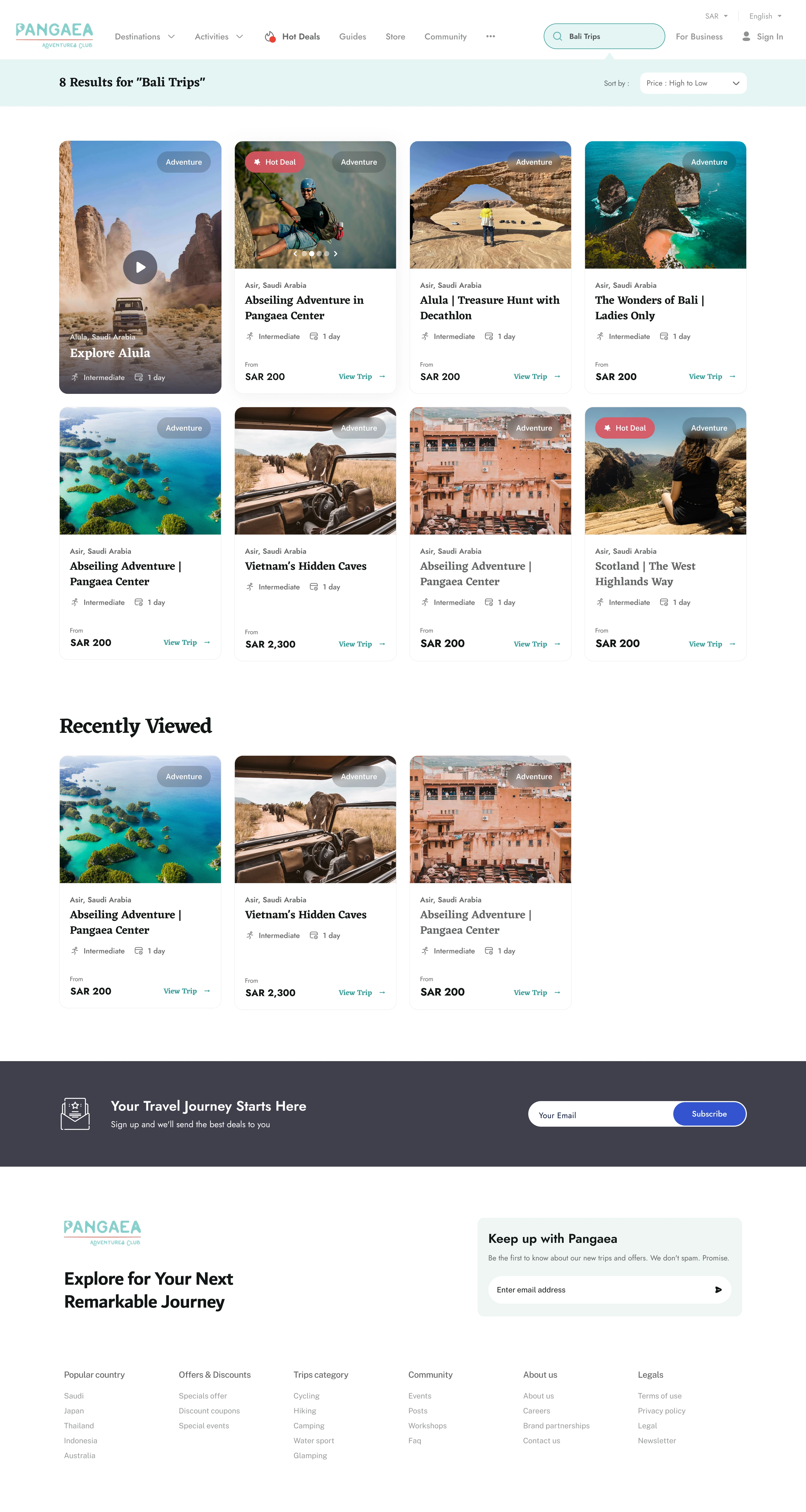 Search results and recently viewed trips.