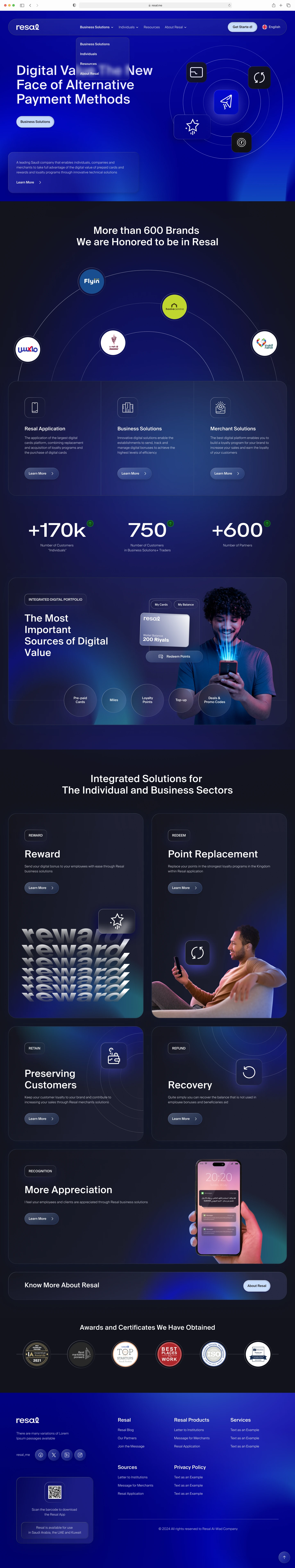 An English homepage connecting Resal’s product offerings.