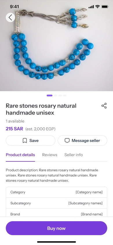 Product detail, currency context and the purchase action.