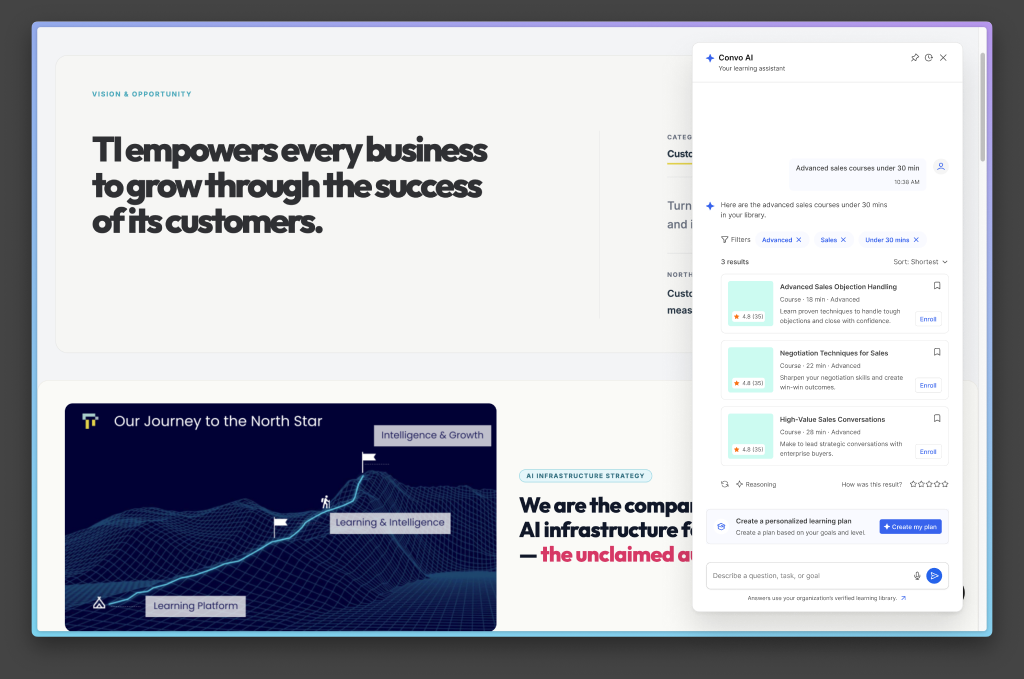 AI-assistant design showing a natural-language query and interpreted filters
